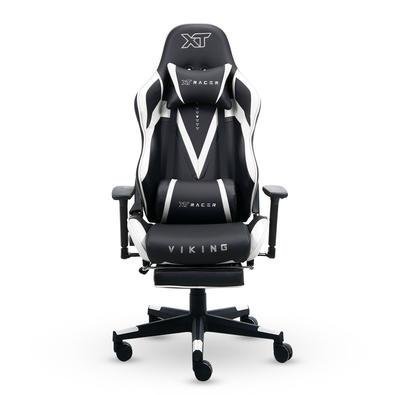 Cadeira Gamer XT Racer Viking, Com Apoio de Pés, Reclinável, Ergonômica, Couro Sintético, Preto e Branco