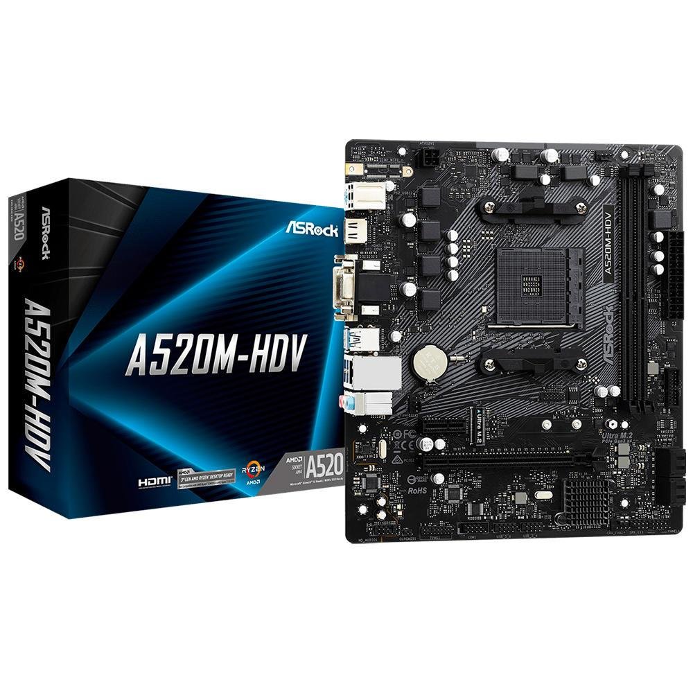 マザーボード ASRock A520M + Ryzen 5 4500 ASRock Placa Mãe A520M-HDV (AM4/DDR4/HDMI/DVI/VGA/M.2) - 90-MXBE50