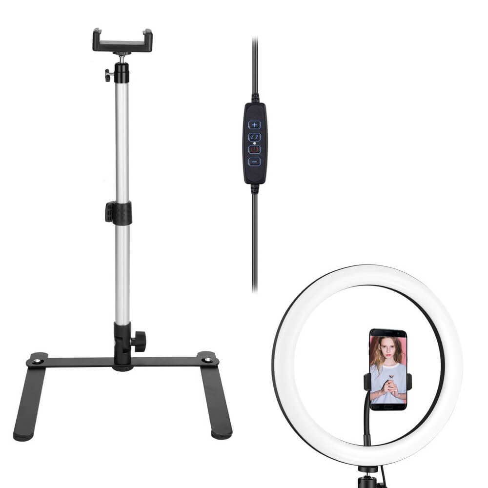 Iluminador De Led Ring Light 10 Polegadas Com Suporte De Mesa