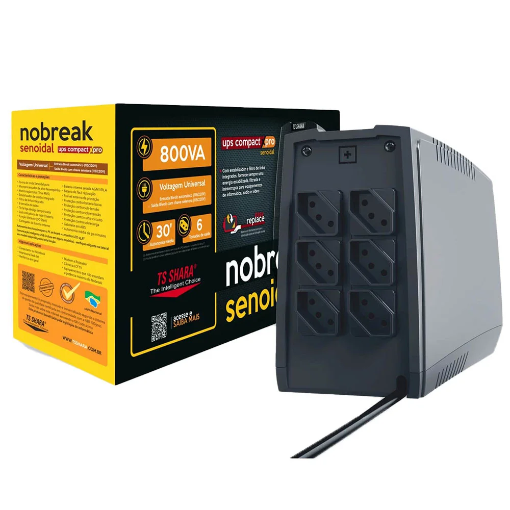 Imagem 2 de 5 do produto Nobreak UPS Compacto XPRO Senoidal, 800VA, 6T, Bivolt - 4447