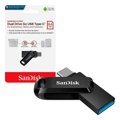 Pendrive 64GB, Sandisk Ultra Dual Drive Go, Conectores USB Type-C E USB 3.1 - Sdddc3-064g-g46