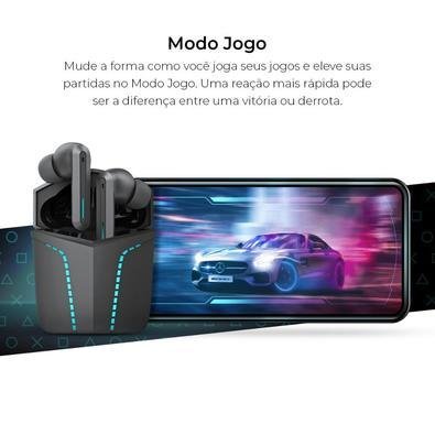 WB Fone de ouvido Bluetooth 5.1 In-ear sem fio Gamer Sentinel TWS Preto com  luzes de LED, modo jogo, som 360° e Super Bass, 20 horas de bateria,  proteção IPX4 e controle