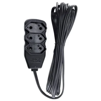 Extensão Elétrica Force Line, Bipolar, 5mts, 3 Entradas, Preta