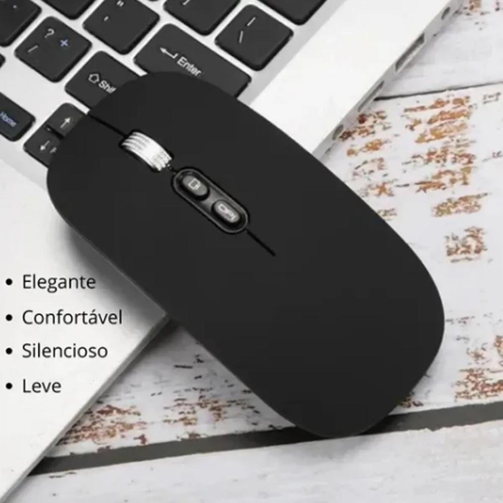 Imagem 2 de 4 do produto Mouse Sem Fio H-maston, Wireless, Bateria Recarregável, Clique Silencioso, Preto - E-1400