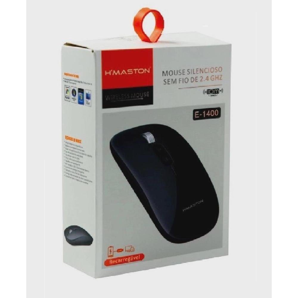 Imagem 3 de 4 do produto Mouse Sem Fio H-maston, Wireless, Bateria Recarregável, Clique Silencioso, Preto - E-1400