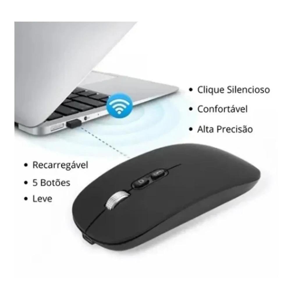 Imagem 4 de 4 do produto Mouse Sem Fio H-maston, Wireless, Bateria Recarregável, Clique Silencioso, Preto - E-1400