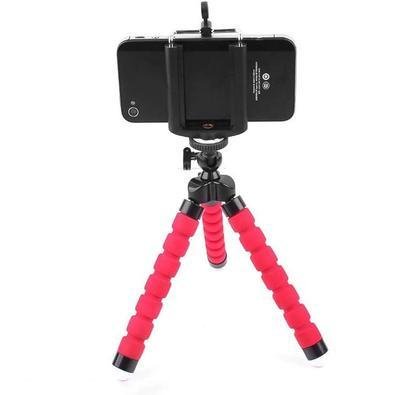 Mini Tripé Flexível Portátil C/suporte Adaptador Celular Vermelho