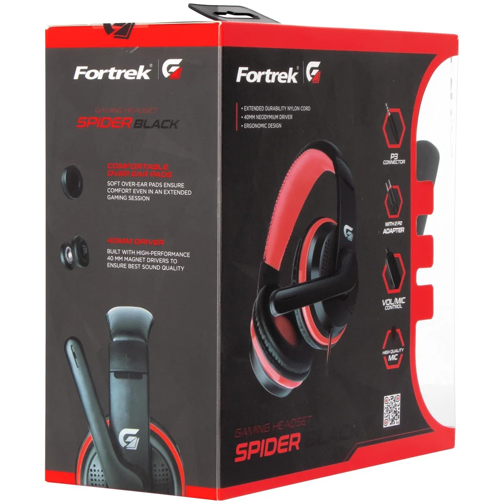 Headset Gamer Fortrek Spider Black, Driver 40mm, P3, Preto/Vermelho - 75252
