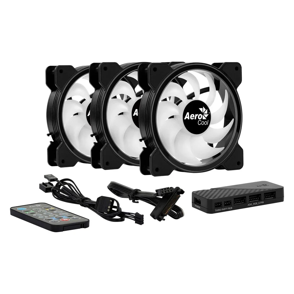 Kit Cooler FAN com 3 Unidades AEROCOOL Saturn 12 PRO, ARGB + HUB + Controle AEROCOOL 8