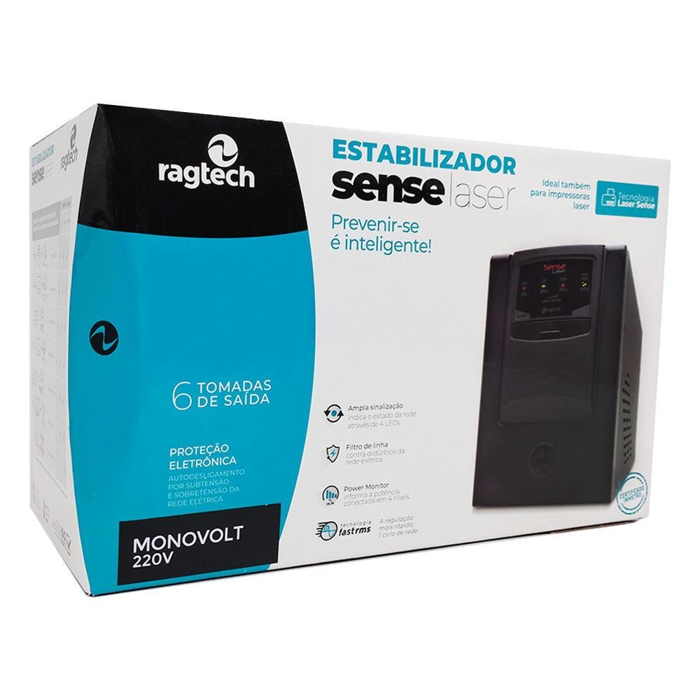 Imagem 2 de 4 do produto Estabilizador, Ragtech, Sense Laser 2000VA, Monovolt 220v/220v, 6 Tomadas - 20SEL3548