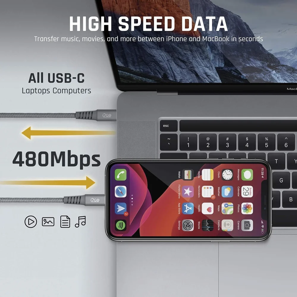 Imagem 4 de 5 do produto Cabo Usb-c + Lightning I2go Certificado Mfi 2m 3a Chumbo