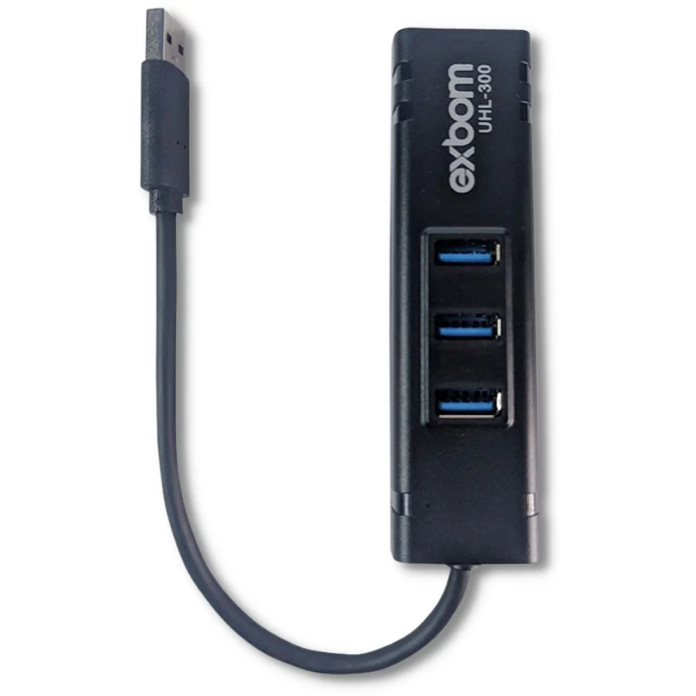 Imagem 2 de 4 do produto HUB Exbom USB 3.0, 3 Portas, Adaptador USB Para LAN Ethernet Gigabit, Placa De Rede Externa - UHL-300