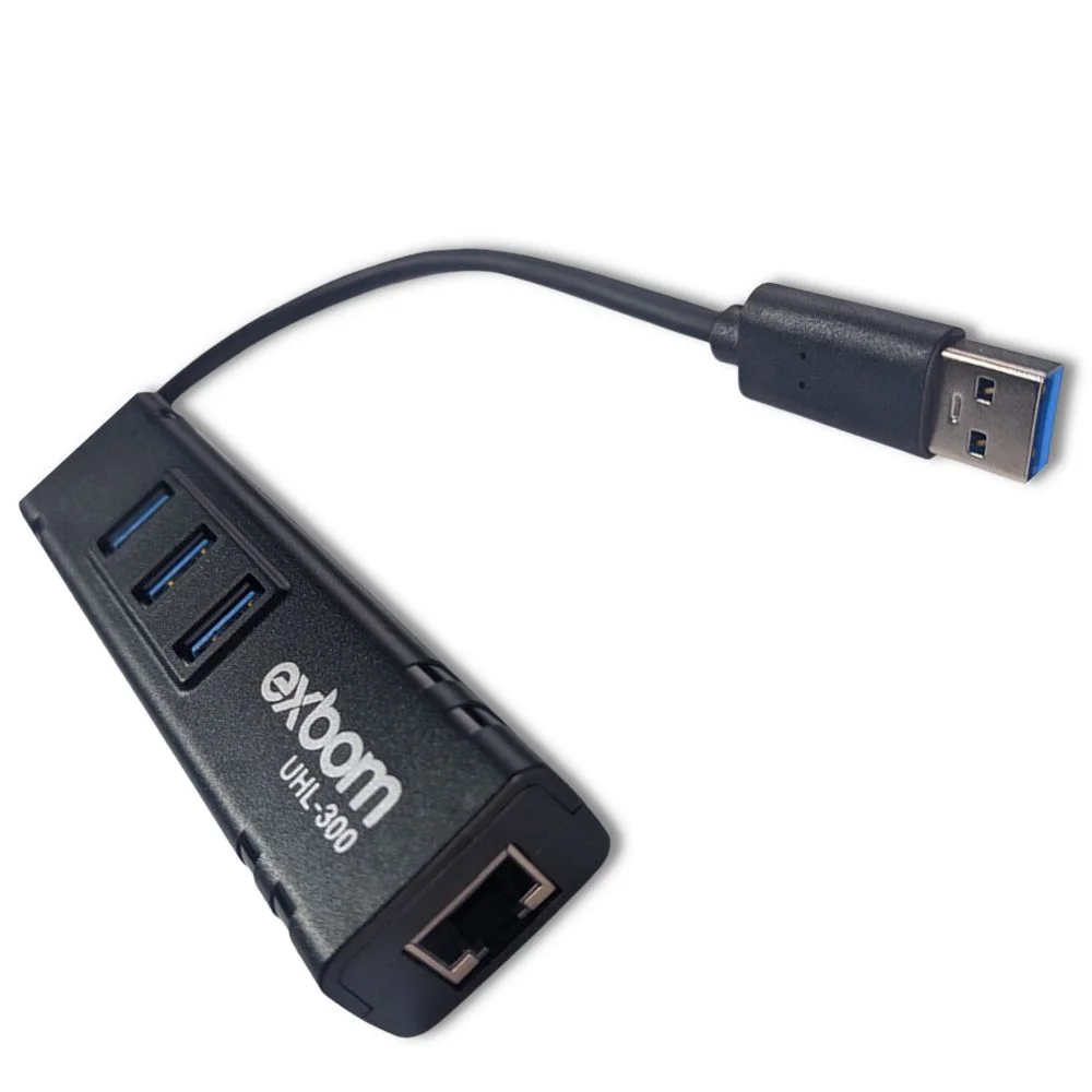 Imagem 3 de 4 do produto HUB Exbom USB 3.0, 3 Portas, Adaptador USB Para LAN Ethernet Gigabit, Placa De Rede Externa - UHL-300