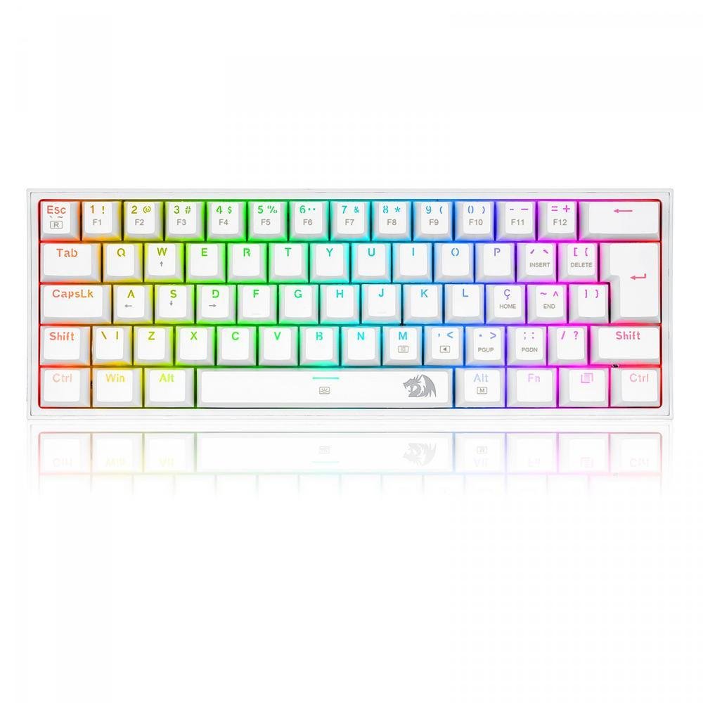 Teclado Mecânico Gamer Redragon Fizz, RGB, Branco, Swich Brown