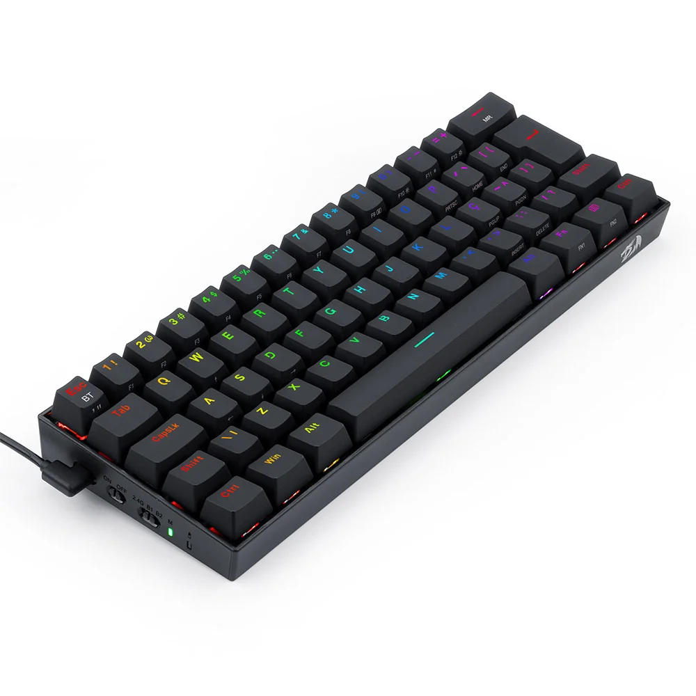 Imagem 2 de 5 do produto Teclado Mecânico  Sem Fio Gamer Redragon Draconic Pro, Bluetooth, Abnt2, RGB, Preto - Switch DIY Azul