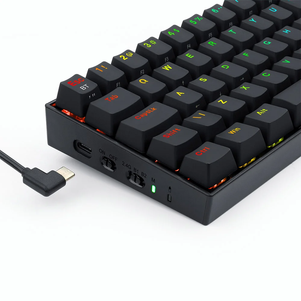 Imagem 4 de 5 do produto Teclado Mecânico  Sem Fio Gamer Redragon Draconic Pro, Bluetooth, Abnt2, RGB, Preto - Switch DIY Azul