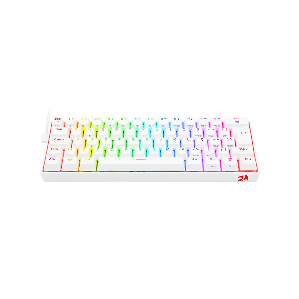 Teclado Sem Fio Mecânico Gamer Redragon Draconic Pro, RGB, Bluetooth, Branco, Switch Azul, Layout 60%, ABNT2 - K530W-RGB-PRO