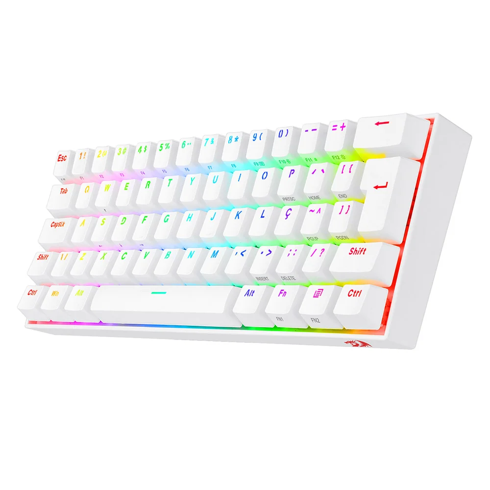 Teclado Sem Fio Mecânico Gamer Redragon Draconic Pro, RGB, Bluetooth, Branco, Switch Azul, Layout 60%, ABNT2 - K530W-RGB-PRO Teclado Sem Fio Mecânico Gamer Redragon Draconic Pro, RGB, Bluetooth, Branco, Switch Azul, Layout 60%, ABNT2 - K530W-RGB-PRO