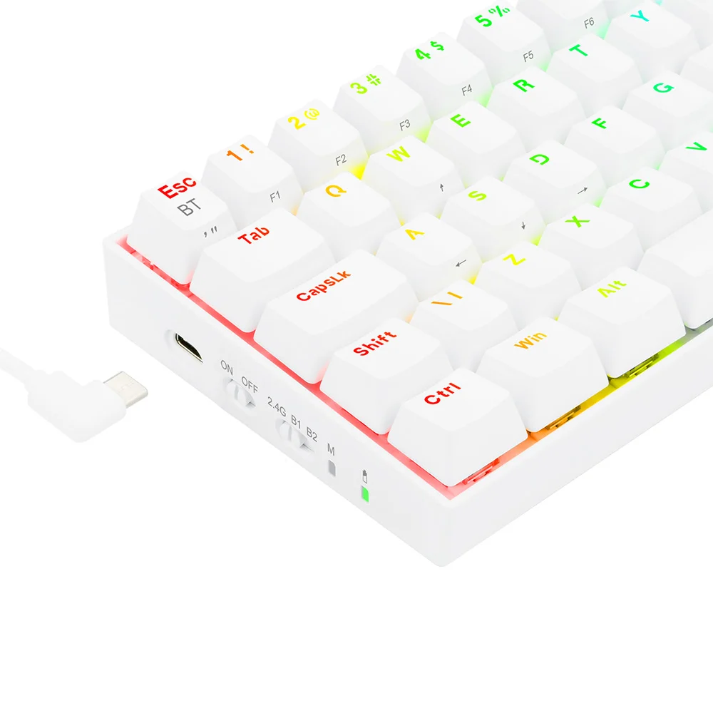 Teclado Sem Fio Mecânico Gamer Redragon Draconic Pro, RGB, Bluetooth, Branco, Switch Azul, Layout 60%, ABNT2 - K530W-RGB-PRO Teclado Sem Fio Mecânico Gamer Redragon Draconic Pro, RGB, Bluetooth, Branco, Switch Azul, Layout 60%, ABNT2 - K530W-RGB-PRO