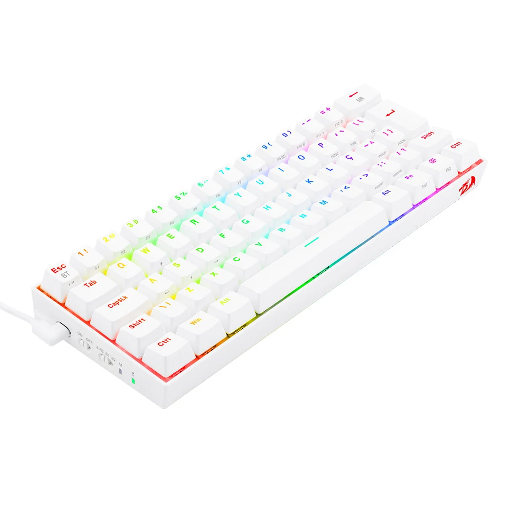 Teclado Sem Fio Mecânico Gamer Redragon Draconic Pro, RGB, Bluetooth, Branco, Switch Azul, Layout 60%, ABNT2 - K530W-RGB-PRO Teclado Sem Fio Mecânico Gamer Redragon Draconic Pro, RGB, Bluetooth, Branco, Switch Azul, Layout 60%, ABNT2 - K530W-RGB-PRO