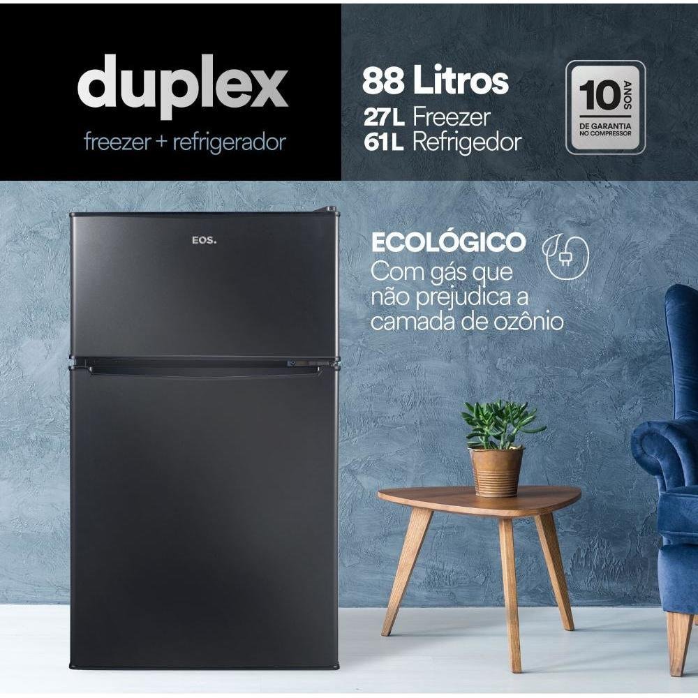 Imagem 2 de 5 do produto Frigobar EOS Duplex, 88L, 110V, Preto, 2 Prateleiras em Vidro - Efb140d