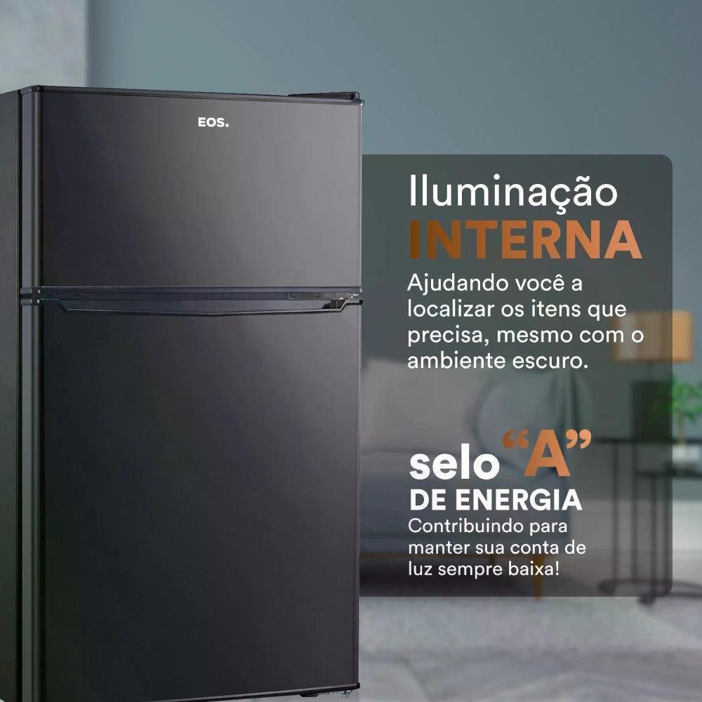 Imagem 5 de 5 do produto Frigobar EOS Duplex, 88L, 110V, Preto, 2 Prateleiras em Vidro - Efb140d