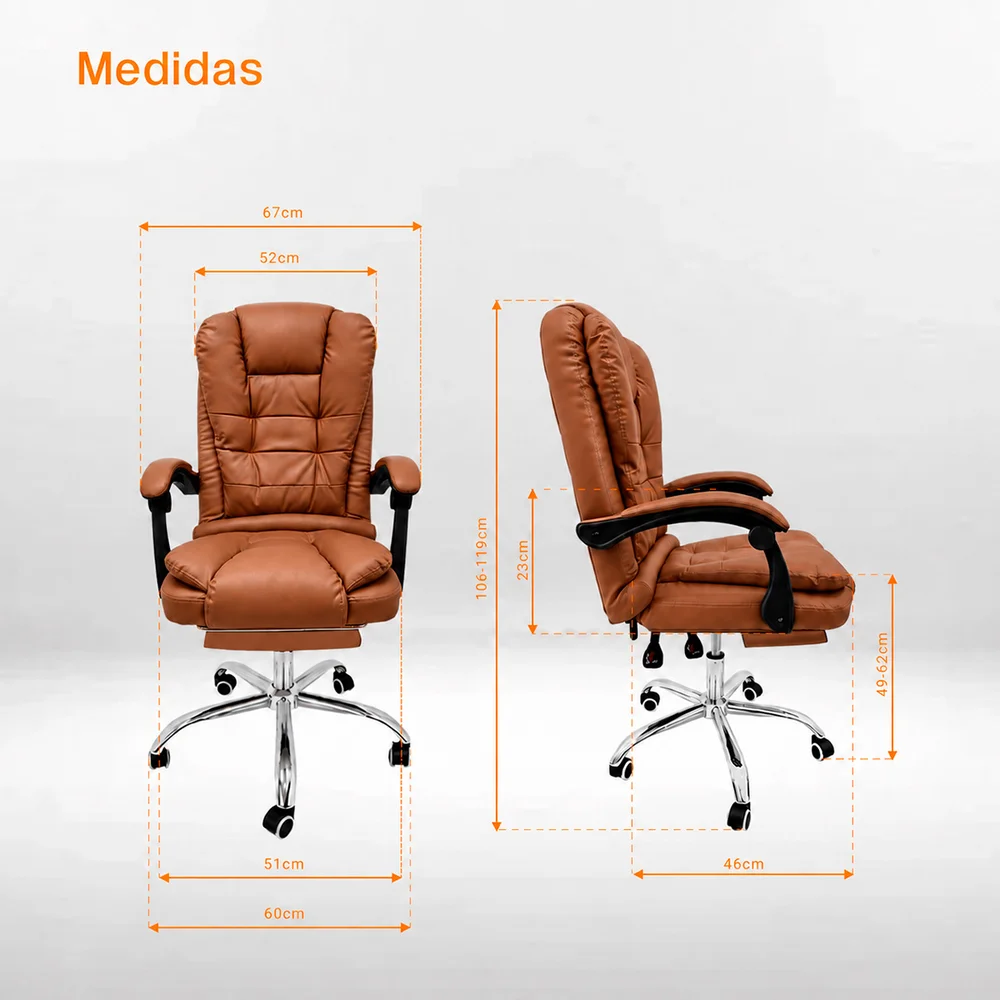 Imagem 2 de 5 do produto Cadeira De Escritorio, Presidente Ergonomica,Apoio Para Pés,Cor:marrom - Carmelo Marrom.