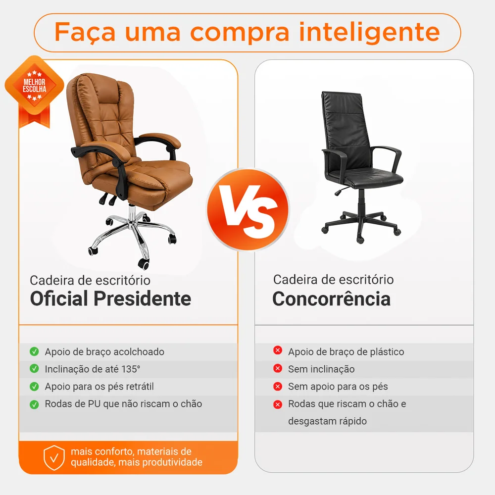 Imagem 5 de 5 do produto Cadeira De Escritorio, Presidente Ergonomica,Apoio Para Pés,Cor:marrom - Carmelo Marrom.