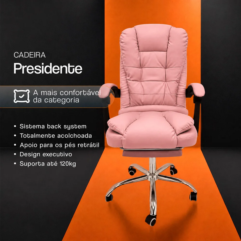 Imagem 3 de 5 do produto Cadeira De Escritório Presidente Webshop, Ergonômica, Rosa