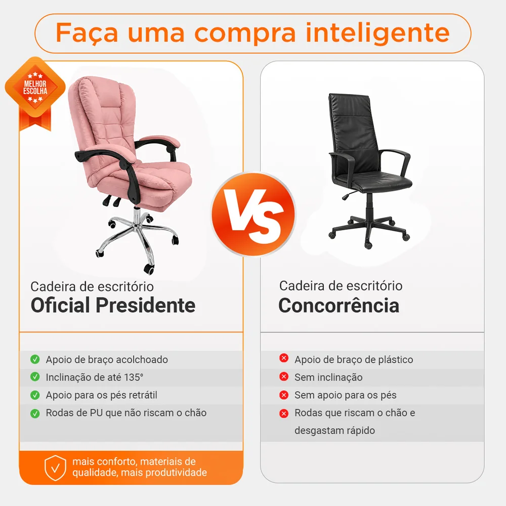Imagem 5 de 5 do produto Cadeira De Escritório Presidente Webshop, Ergonômica, Rosa
