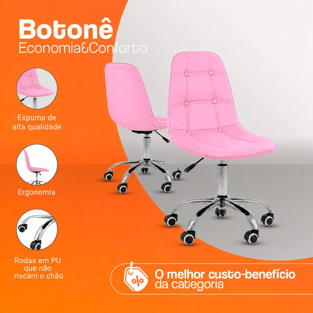 Imagem 3 de 5 do produto Cadeira Office Oficial Eiffel Botonê, Ajustável, Base Giratória, Rosa