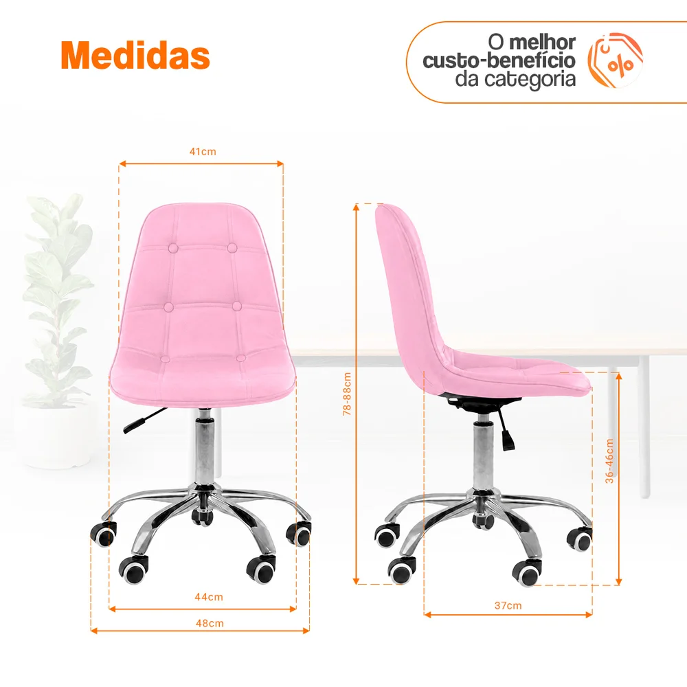 Imagem 4 de 5 do produto Cadeira Office Oficial Eiffel Botonê, Ajustável, Base Giratória, Rosa