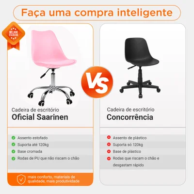 Cadeira Office, Oficial, Base Cromada Com Rodizio Giratória, Saarinen, Rosa — foto 3