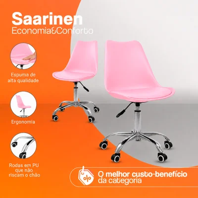 Cadeira Office, Oficial, Base Cromada Com Rodizio Giratória, Saarinen, Rosa — foto 4