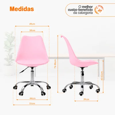 Cadeira Office, Oficial, Base Cromada Com Rodizio Giratória, Saarinen, Rosa — foto 6