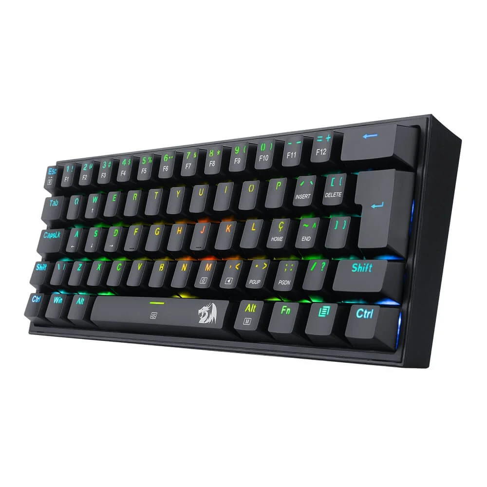 Teclado Mecânico Gamer Redragon, Fizz, RGB, Preto, Switch Brown