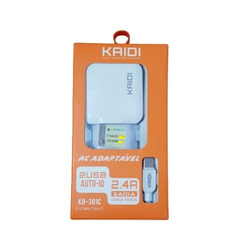 Imagem 1 de 3 do produto Kit Carregador Celular 2 Portas Usb Tipo C Rápido 2.4a Homologado