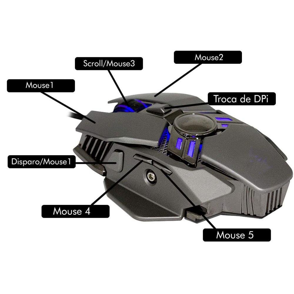 Mouse Game USB Soldado, Warrior, 3.200 DPI - Cinza