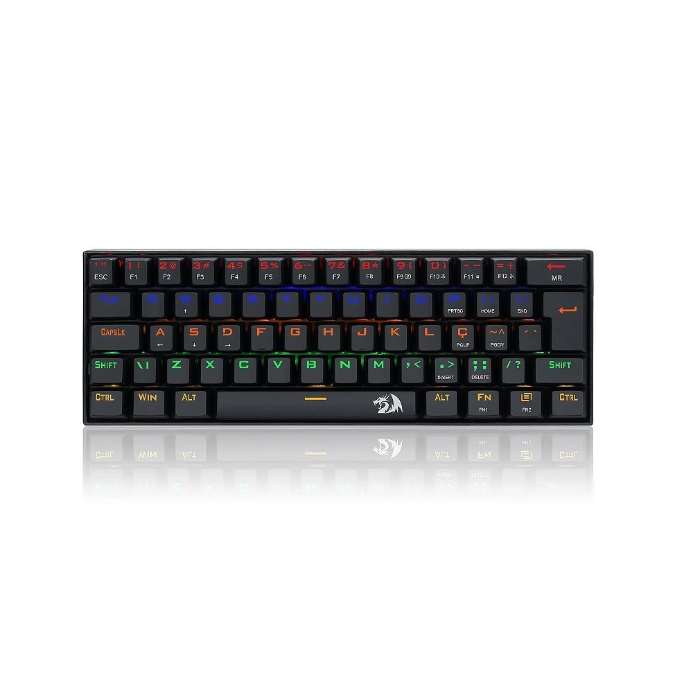 Teclado Mecânico Gamer, Redragon Lakshm,i Led Rainbow, Preto, Switch Outemu Red, ABNT2 - K606r