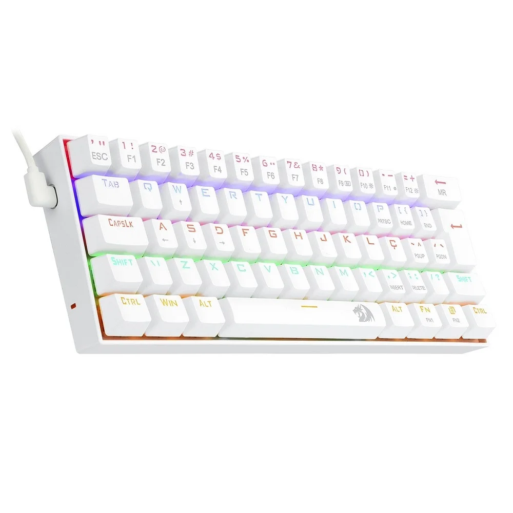 Teclado Mecânico Gamer Redragon LAKshmi Lunar White, LED Rainbow, Switch Outemu Brown, ABNT2 - K606W-R