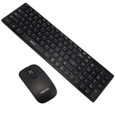 Teclado E Mouse Sem Fio Exbom, Wireless, ABNT2, Resistente a água, Preto