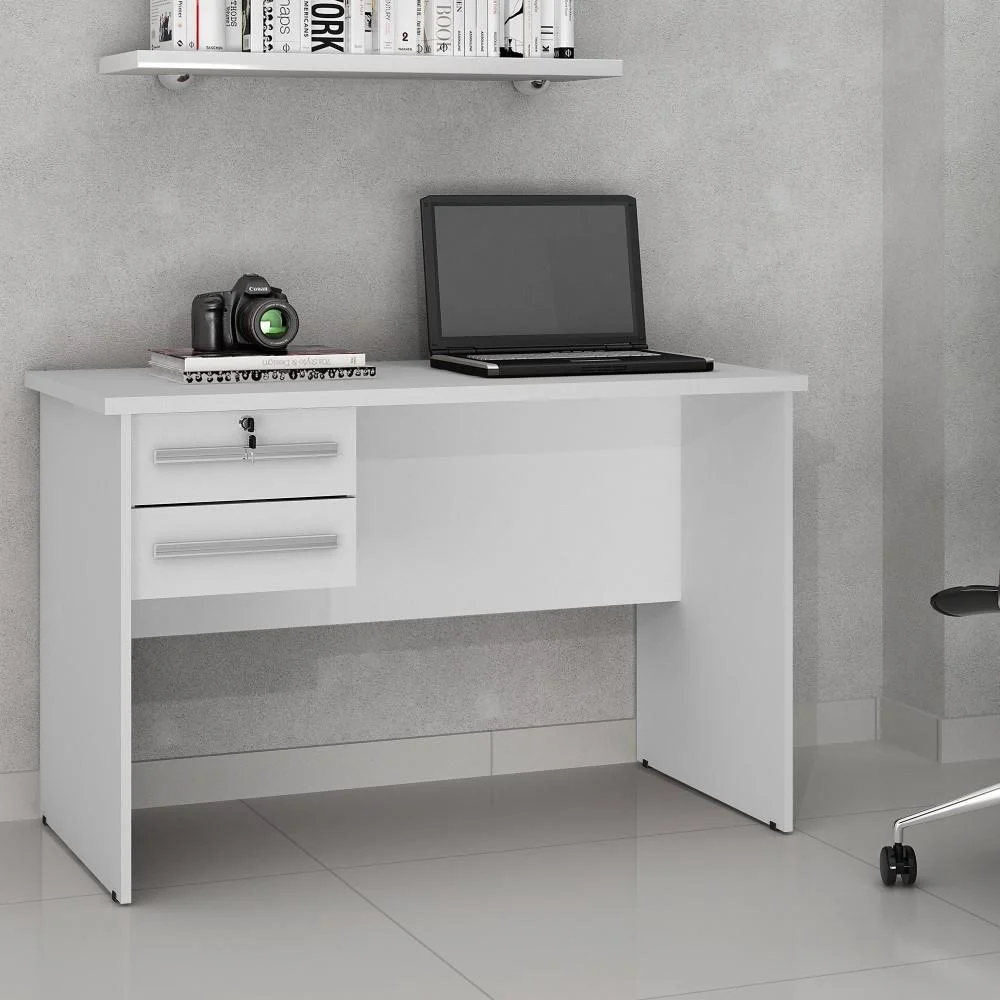 Imagem 2 de 5 do produto Mesa Escrivaninha Para Pc Computador Home Office Estudo Cpu 2 Gavetas Quarto Escritório Mdf Branco