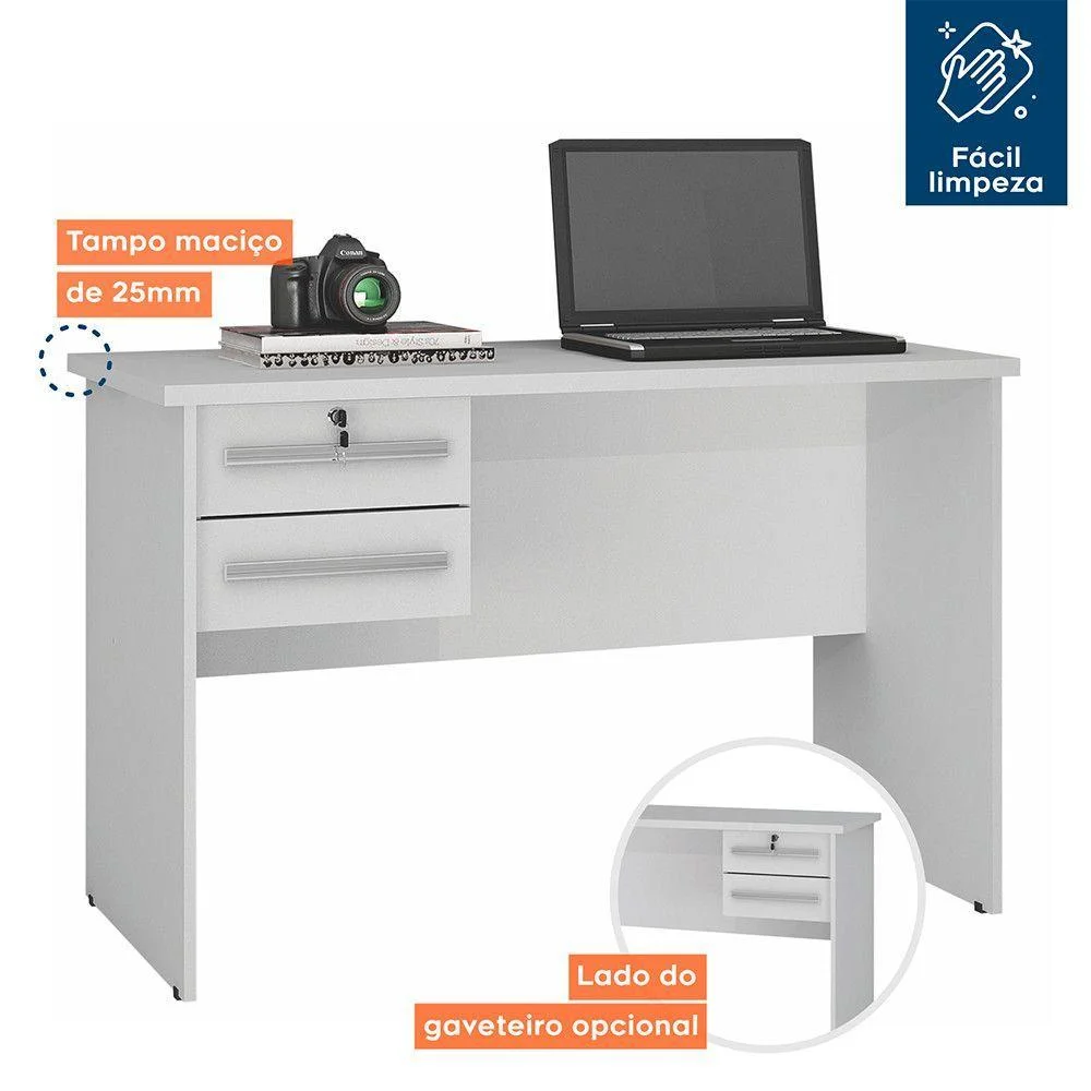 Imagem 3 de 5 do produto Mesa Escrivaninha Para Pc Computador Home Office Estudo Cpu 2 Gavetas Quarto Escritório Mdf Branco