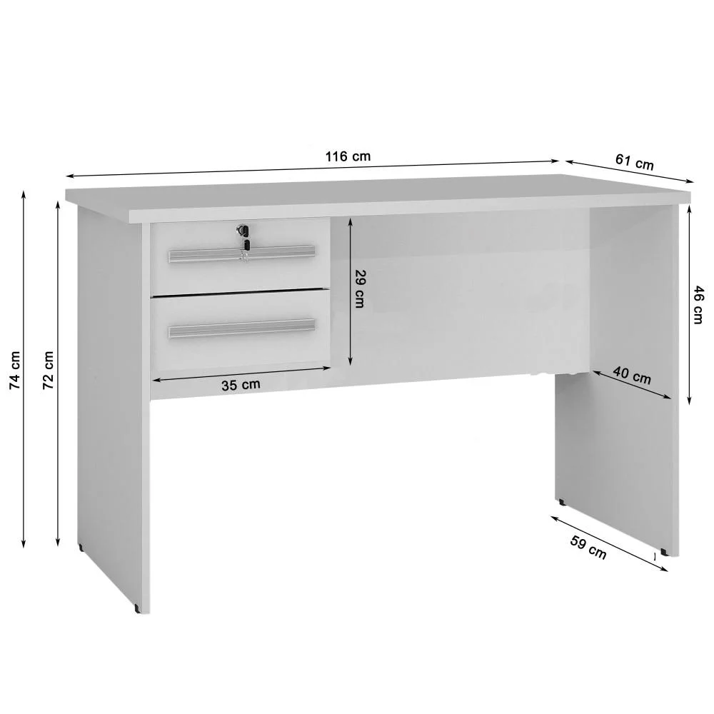 Imagem 4 de 5 do produto Mesa Escrivaninha Para Pc Computador Home Office Estudo Cpu 2 Gavetas Quarto Escritório Mdf Branco