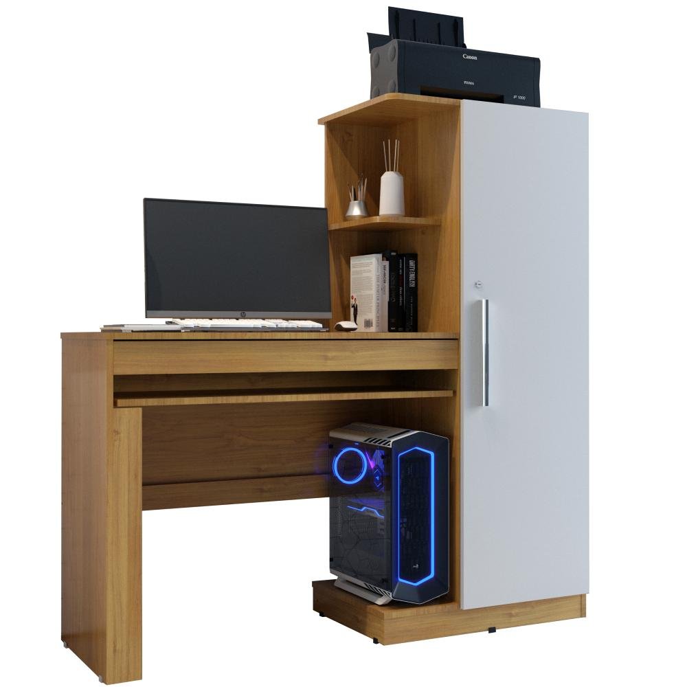 Mesa Para Pc Escrivaninha Computador Home Office Cpu Quarto Escritório Mdf Marrom Madeira Off White