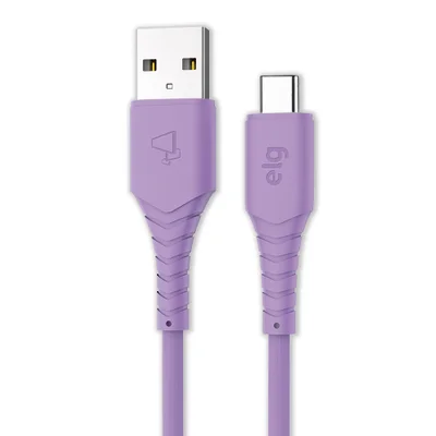 Cabo Usb Tipo-c, Carga Rápida 15w 3a, Pvc Reforçado 10x Mais Resistente, 1,2 Metro, Elg Cores:roxo