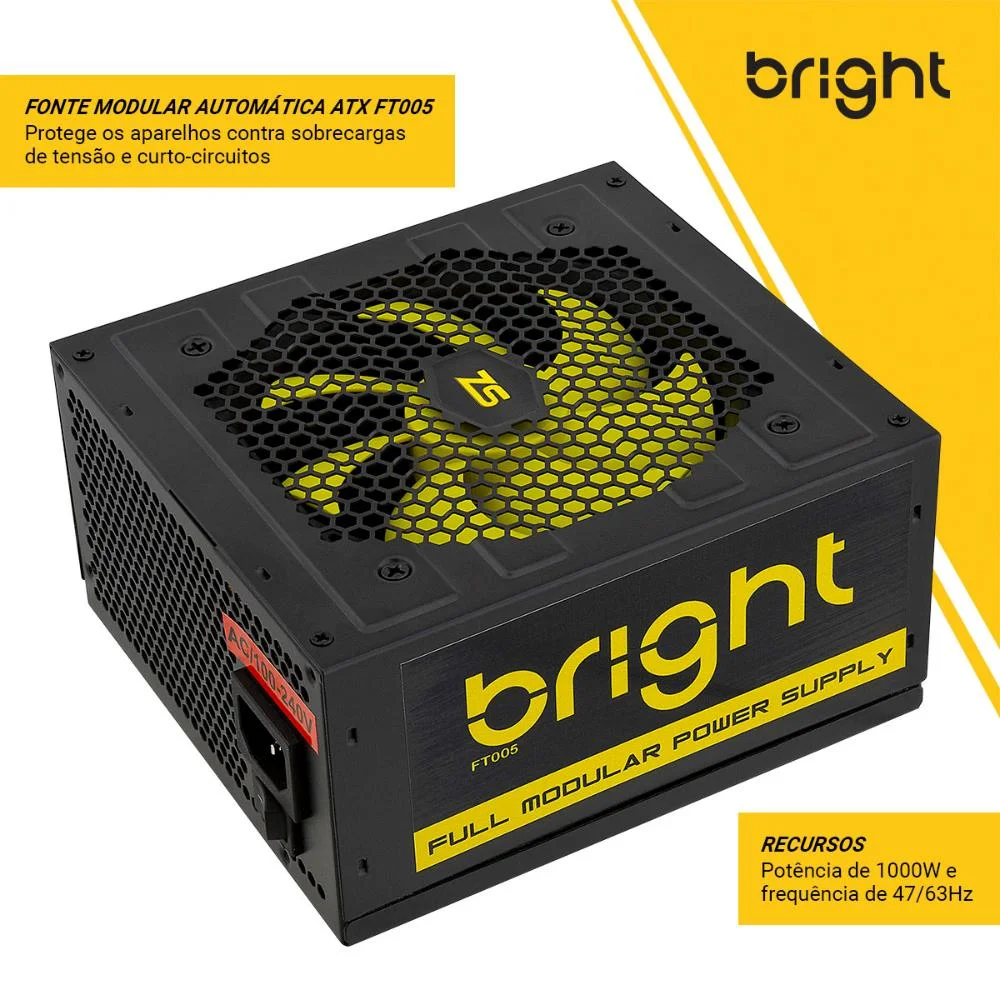 Fonte Bright ATX, 1000W, Modular Automática, FT005 Fonte Bright ATX, 1000W, Modular Automática, FT005