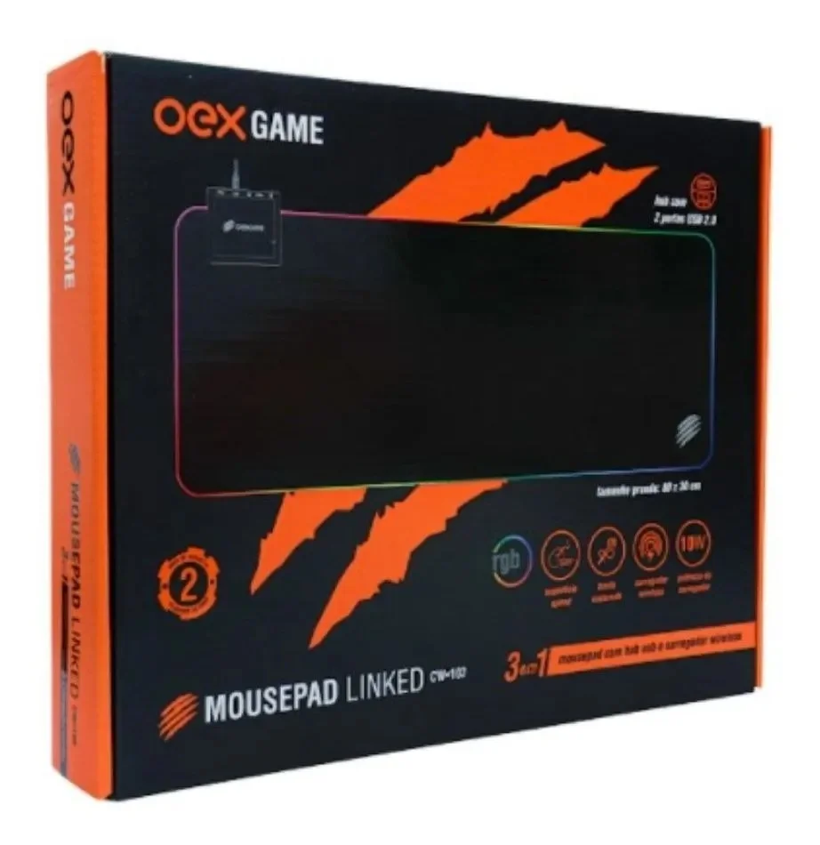 Imagem 3 de 4 do produto Mousepad RGB Linked 3 Em 1, Com Carregador Smartphone, Indução Wirelles  - Cw102 Oex