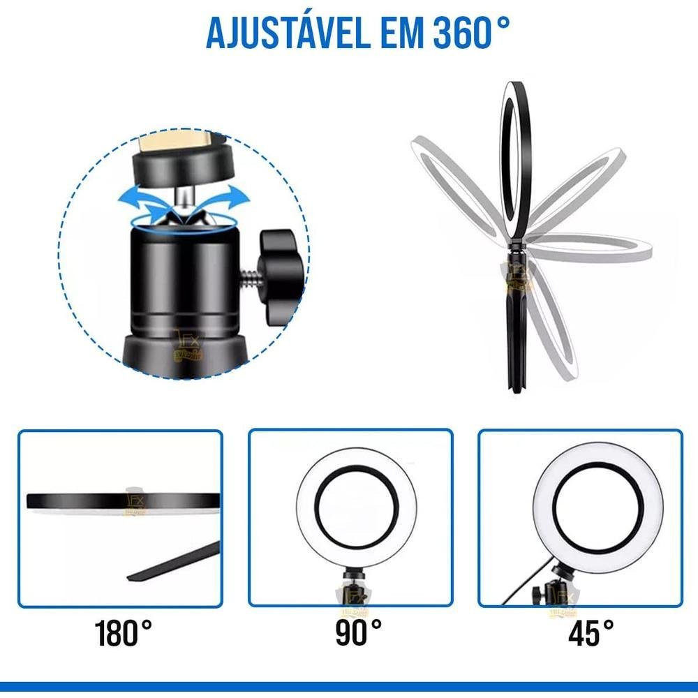 Imagem 4 de 5 do produto Ring Light Led Mesa Iluminador Pequena Tripé 6 Polegada 16cm