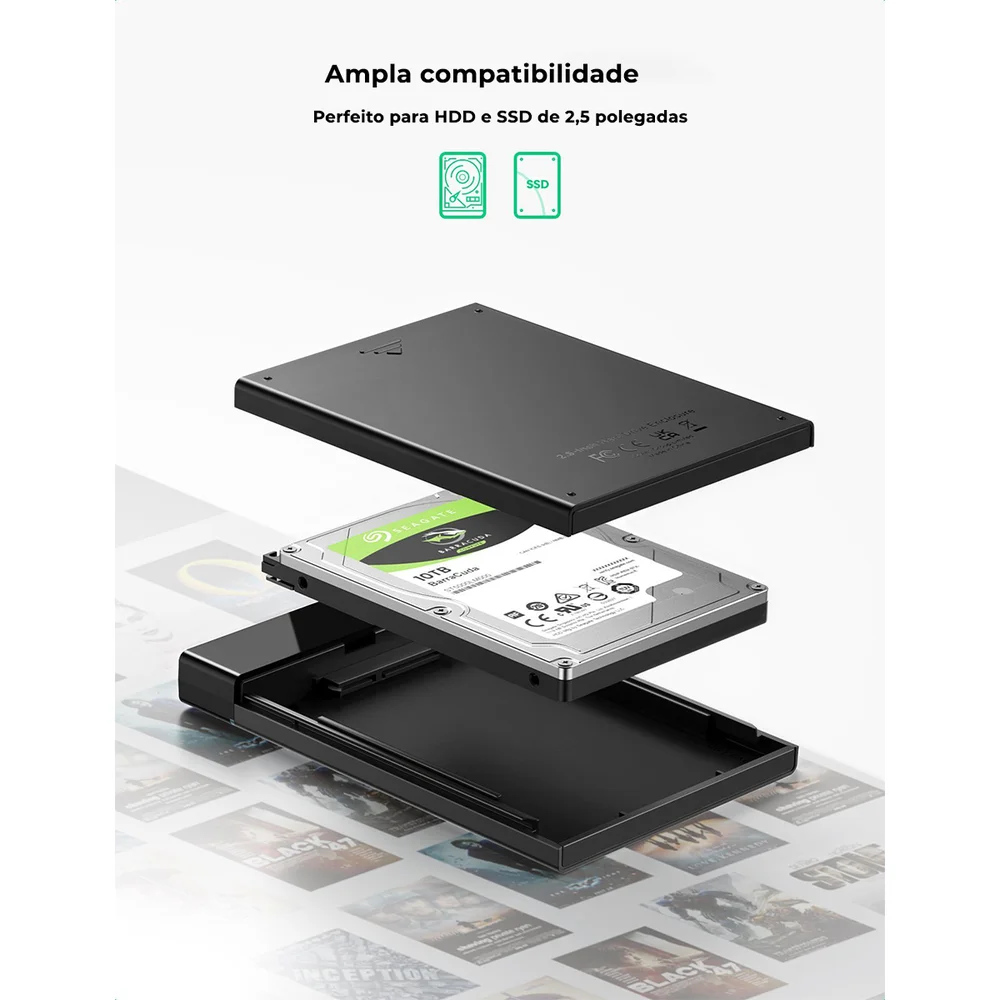 Imagem 2 de 4 do produto Gaveta Case Externo Sata HD SSD 2.5 USB 3.0 5gbps - Ugreen